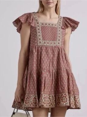 Sea New York Fernanda Tile Print Ruffle Sleeve Dress Size XS Women’s Mini Dress